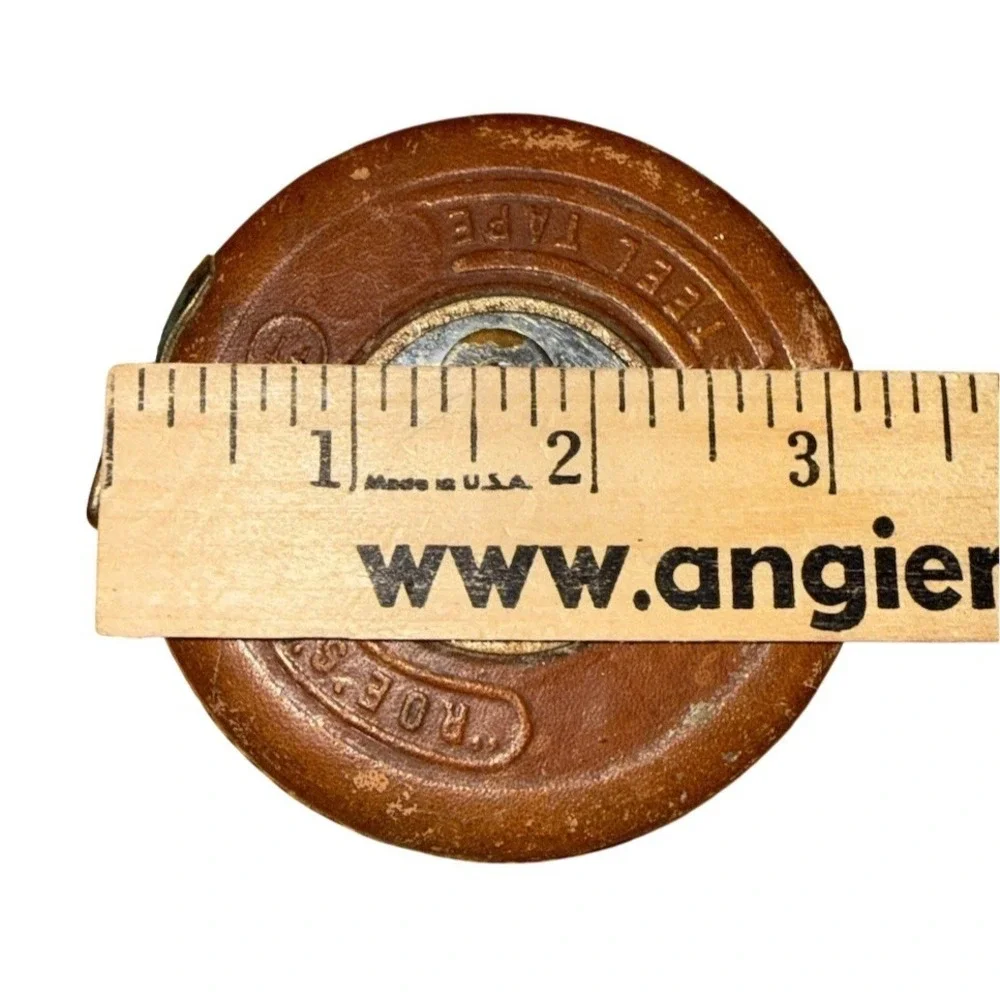 Lufkin Vintage 50 ft‎ Reel-Style Tape Measure Brown Round Case STEEL tape rare
